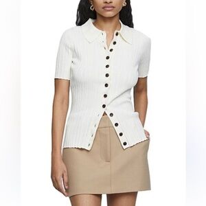 ANNA QUAN Zora Top in Silence Cream Ribbed Polo Top cotton
